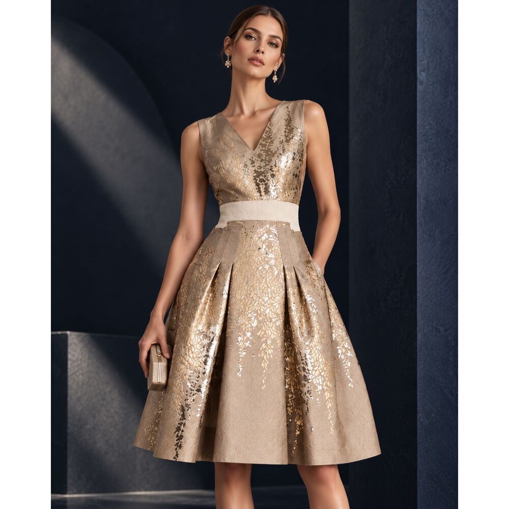 Carolina Herrera Metallic Midi Dress Size: 2
